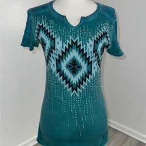 How Cute‎ Y2K Women’s Aztec Embellished Cowgirl Shirt Mcbling Size Small USA